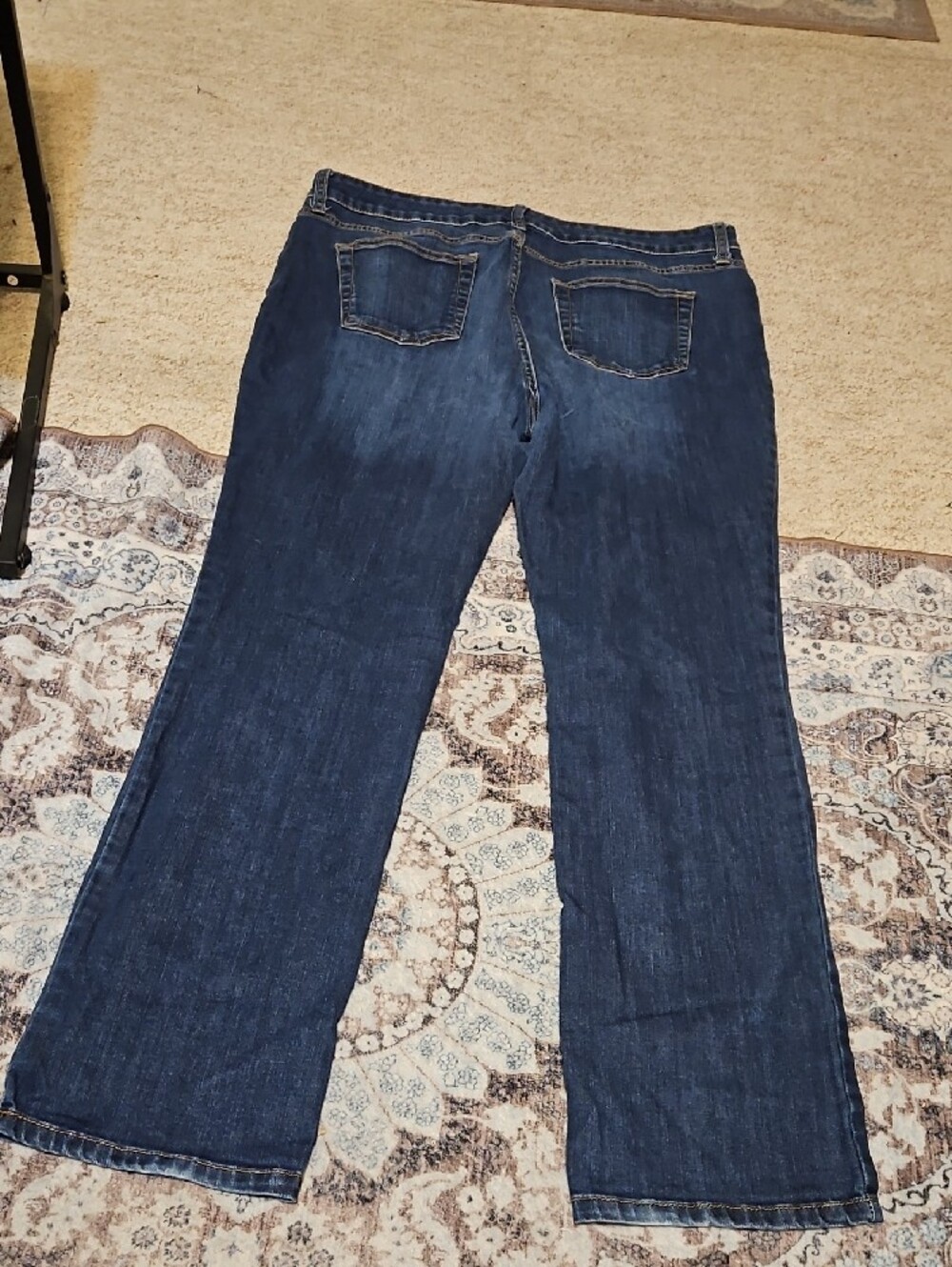 St. John's Bay Navy Straight-Leg Jeans with Pink & Yellow Floral Embroidery - Picture 4 of 7